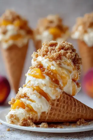 Creamy Peach Crumble Cheesecake Cones