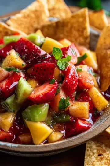 Fruit Salsa with Cinnamon Sugar Tortilla Chips