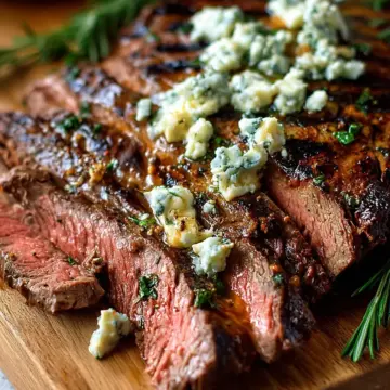 Garlic Rosemary Grilled Flank Steak with Blue Cheese Butter