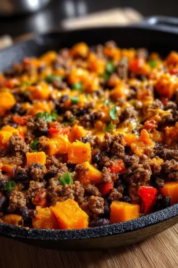 Southwest Ground Beef and Sweet Potato Skillet