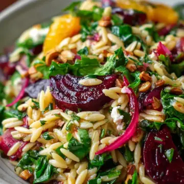 Warm Orzo Salad with Beets & Greens